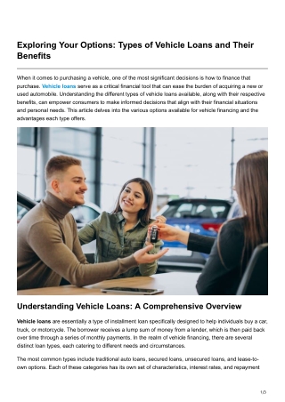 Exploring Your Options Types of Vehicle Loans and Their Benefits