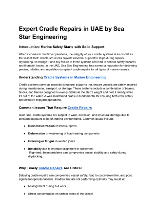 Expert Cradle Repairs in UAE by Sea Star Engineering