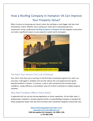 How a Roofing Company in Hampton VA Can Improve Your Property Value?