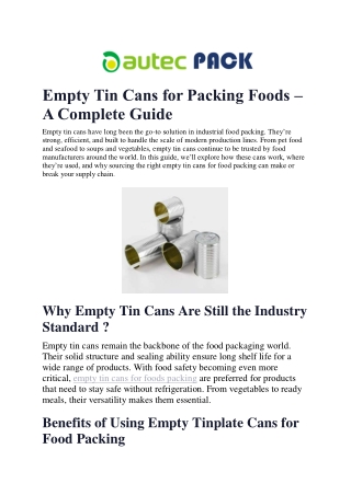 Empty Tin Cans for Packing Foods