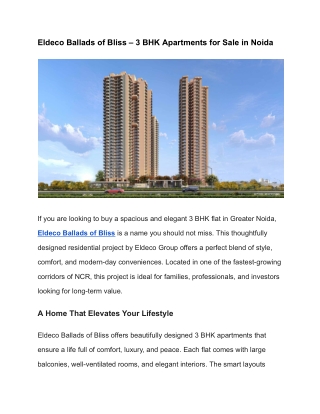 Eldeco Ballads of Bliss – RERA Approved 3 BHK Flats for Sale