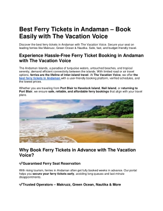 Best Ferry Tickets in Andaman – Book Now with The Vacation Voice