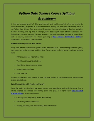 Python Data Science Course Syllabus Breakdown