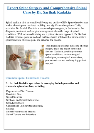 Expert Spine Surgery and Comprehensive Spinal Care by Dr. Sarthak Kadakia