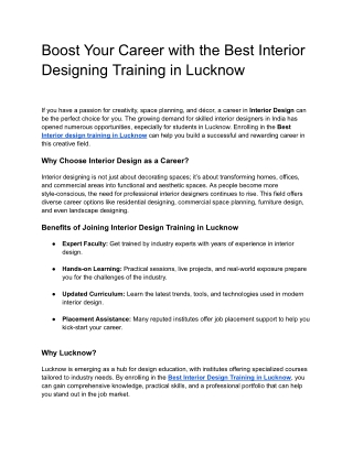 Boost Your Career with the Best Interior Designing Training in Lucknow