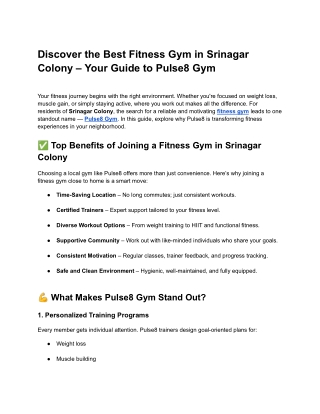 Discover the Best Fitness Gym in Srinagar Colony – Your Guide to Pulse8 Gym