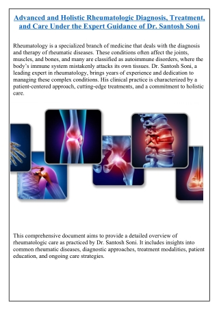Advanced and Holistic Rheumatologic Diagnosis, Treatment, and Care Under the Exp