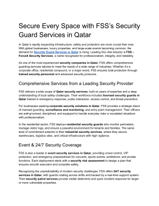Secure Every Space with FSS’s Security Guard Services in Qatar