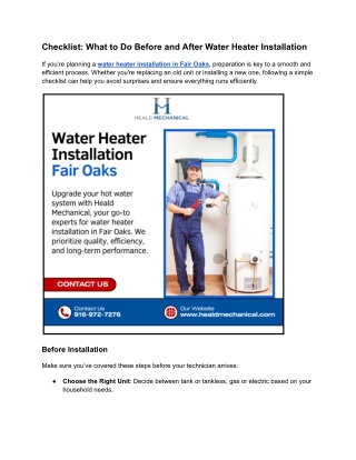 Checklist_ What to Do Before and After Water Heater Installation