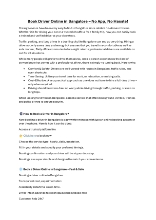 Book Driver Online in Bangalore – No App, No Hassle!