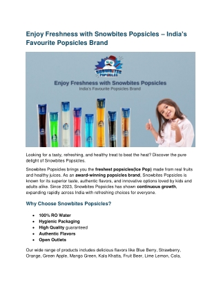 Enjoy Freshness with Snowbites Popsicles – India’s Favourite popsicle brand