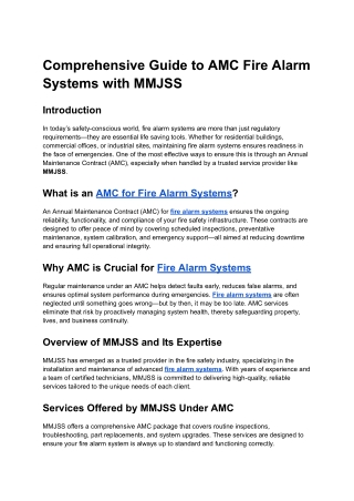 Comprehensive Guide to AMC Fire Alarm Systems with MMJSS