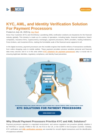 KYC AML Identity Verification Solution For Payment Processors
