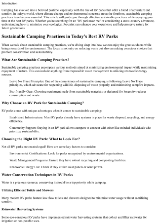 Sustainable Camping Practices in Today’s Best RV Parks