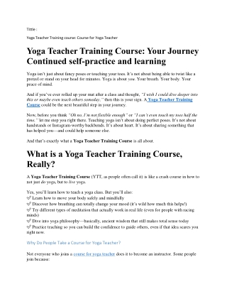 Yoga Teacher Training That Changes You- from beginner to expert