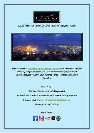 Luxury Hotels In Colombo Sri Lanka | Luxuryholidaysdirect.com