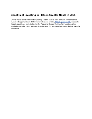 Benefits of Investing in Flats in Greater Noida in 2025