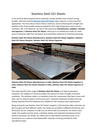 Stainless Steel 321 Sheets Exporters in India
