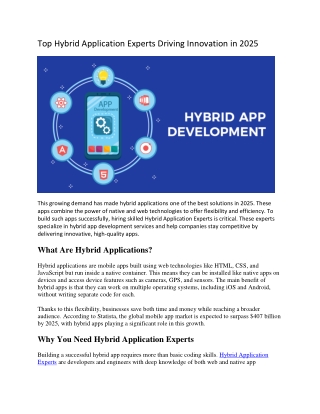 Top Hybrid Application Experts Driving Innovation in 2025