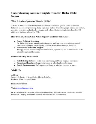 Understanding Autism: Insights from Dr. Richa Child Neuro