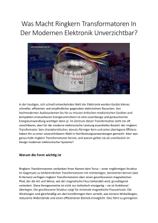Was Macht Ringkern Transformatoren In Der Modernen Elektronik Unverzichtbar?