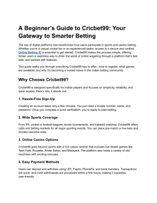A Beginner’s Guide to Cricbet99: Your Gateway to Smarter Betting