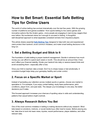 How to Bet Smart: Essential Safe Betting  Tips for Online Users