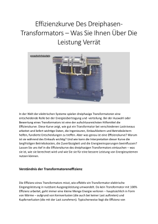 Effizienzkurve Des Dreiphasen-Transformators – Was Sie Ihnen Über Die Leistung V