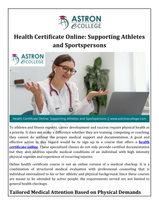 Health Certificate Online Supporting Athletes and Sportspersons