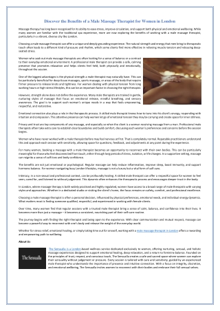 Discover the Benefits of a Male Massage Therapist for Women in London