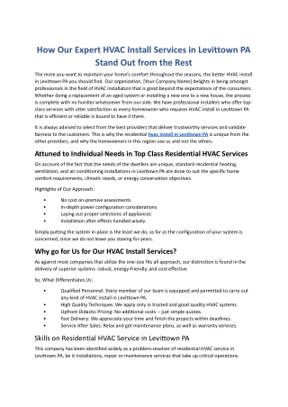 How Our Expert HVAC Install Services in Levittown PA Stand Out from the Rest.Doc