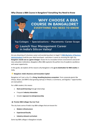 Why Choose a BBA Course in Bangalore