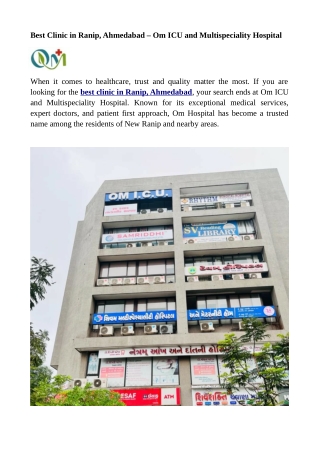 Best Clinic in Ranip, Ahmedabad – Om ICU and Multispeciality Hospital