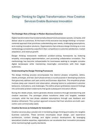Design Thinking for Digital Transformation How Creative Services Enable Business Innovation