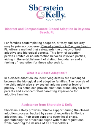 Closed Adoption in Daytona Beach FL  Shorstein & Kelly