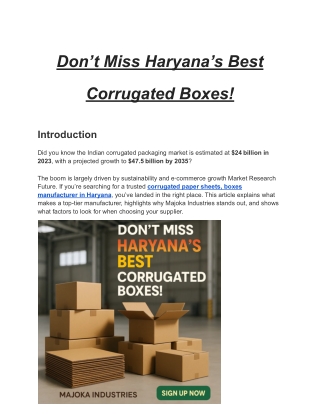Don’t Miss Haryana’s Best Corrugated Boxes