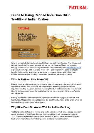 Guide to Using Refined Rice Bran Oil in Traditional Indian Dishes