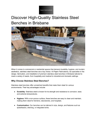 Discover High-Quality Stainless Steel Benches in Brisbane