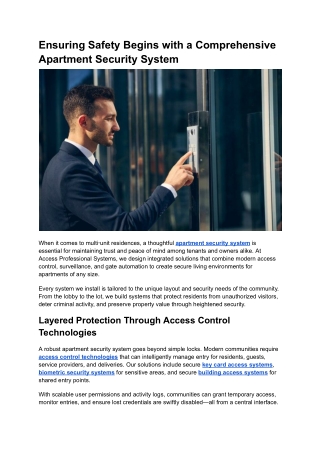 Ensuring Safety Begins with a Comprehensive Apartment Security System