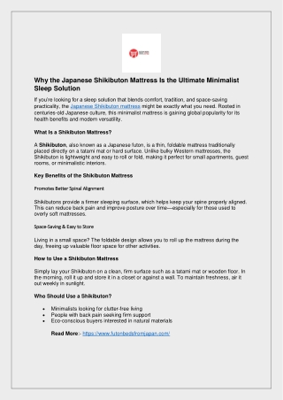 Why the Japanese Shikibuton Mattress Is the Ultimate Minimalist Sleep Solution