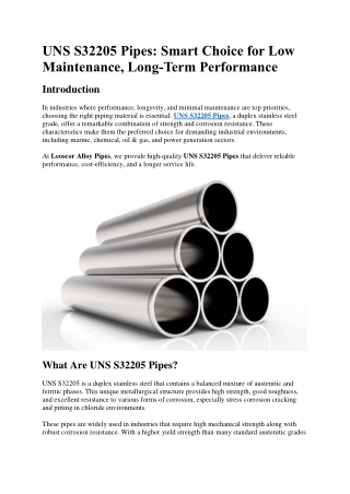 UNS S32205 Pipes: The Ideal Choice for Corrosion-Resistant, High-Strength Piping