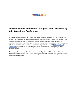 Explore Educational Advancements in Algeria with All International Conference