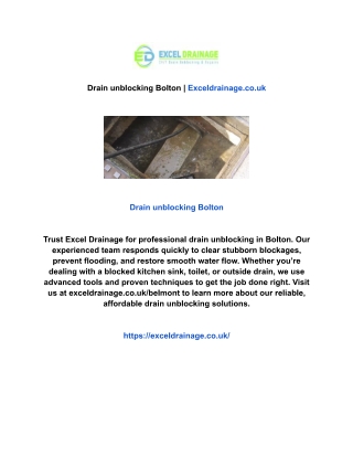 Drain unblocking Bolton | Exceldrainage.co.uk