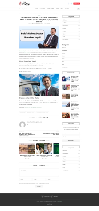 THE ARCHITECT OF WEALTH: HOW SHAMSHEER  VAYALIL BUILT A $ 2 BILLION (RS 1,71,92,