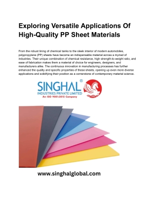 Exploring Versatile Applications Of High-Quality PP Sheet Materials