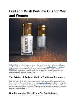 Oud and Musk Perfume Oils for Men and Women