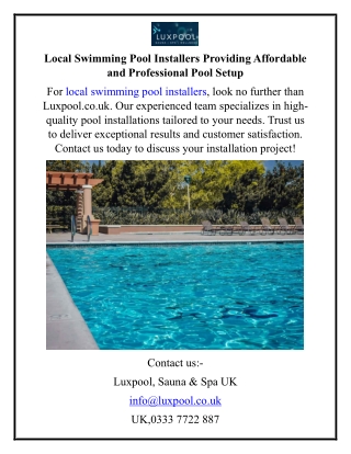 Local Swimming Pool Installers Providing Affordable and Professional Pool Setup