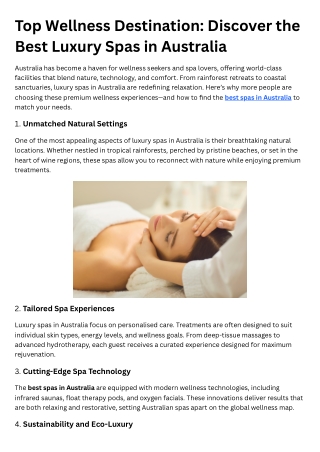 Top Wellness Destination Discover the Best Luxury Spas in Australia