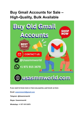 Buy Gmail Accounts for Sale – High-Quality, Bulk Available