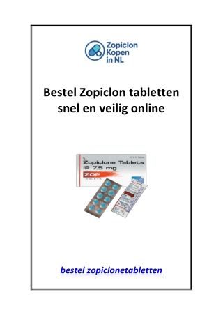 Bestel Zopiclon tabletten snel en veilig online